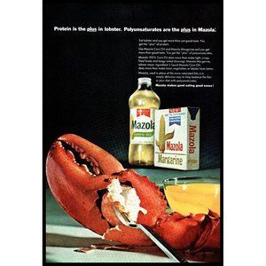1967 Mazola Corn Oil Lobster Claw Vintage Print Ad Food Cooking Seafood Wall Art